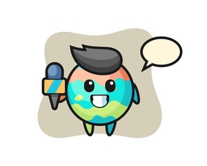 Character mascot of bath bomb as a news reporter