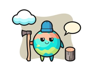 Character cartoon of bath bomb as a woodcutter