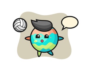 Character cartoon of bath bomb is playing volleyball
