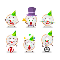 Cartoon character of vanilla donut with various circus shows