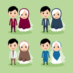 cute muslim couple vector