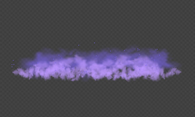 Purple fog or smoke.Purple dust with particles. Violet smoke or dust isolated on transparent background. Abstract mystical gas. Vector illustration.