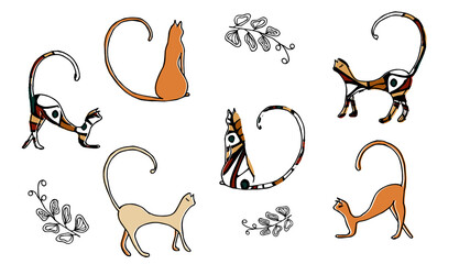 Elegant hand drawn animals set has certain decorative element of Art Nouveau