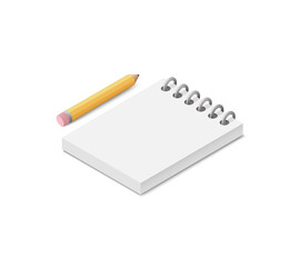 Notepad and pencil. Colored isometric vector illustration. Isolated on white background.