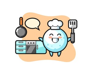 snow ball character illustration as a chef is cooking