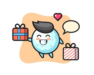 snow ball mascot cartoon giving the gift