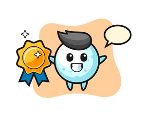 snow ball mascot illustration holding a golden badge