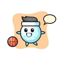 Illustration of snow ball cartoon is playing basketball