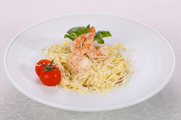 Italian pasta Linguini with prawns
