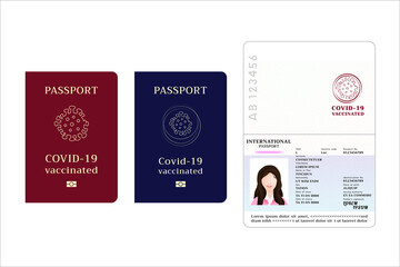 Passport for whom have covid-19 vaccine injection, coronavirus vaccinated passport for travelers or businessmans identifield themselves, vector illustration on white background.