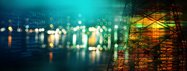index of stock market with electric tower energy industry business concept banner background © bidala