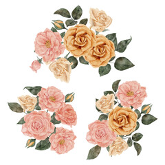 watercolor rose flower arrangement with leaf illustration