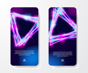 social media stories template. cool retro vintage 80s triangle neon color and bright glowing effect for nightlife