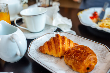 Croissants and danish bread in luxury hotel