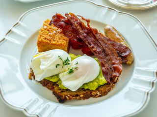 Breakfast benedict eggs in luxury hotel