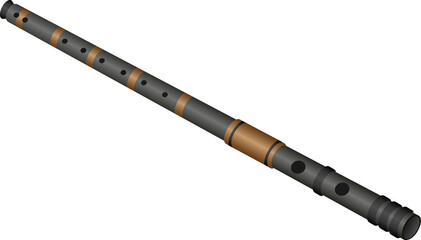 A wooden flute with a black color in the form of a tube with holes
