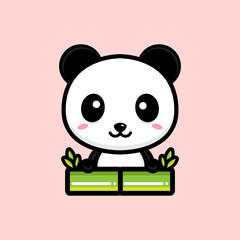 cartoon cute panda vector design holding a bamboo tree