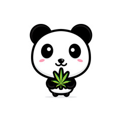cartoon cute panda vector design holding a leaf