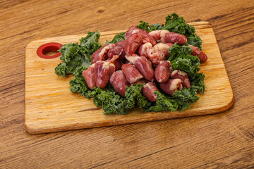 Raw chicken hearts for cooking