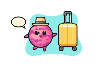 Obraz na płótnie Canvas ice cream scoop cartoon illustration with luggage on vacation