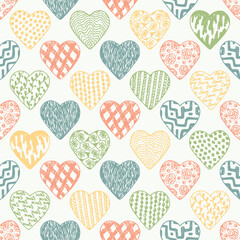 Hearts Seamless pattern. Hand drawn doodles Vector illustration. Happy Valentine's day. Vintage Valentine background.