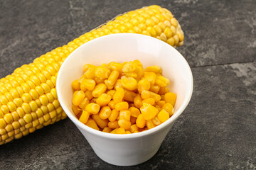 Sweet yellow corn in the bowl