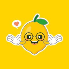 cute and kawaii lemon cartoon character in flat style. fresh lemon fruits on summer season. Funny lemon character logo. can be used in restaurant menu, cooking books and organic farm label