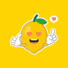 cute and kawaii lemon cartoon character in flat style. fresh lemon fruits on summer season. Funny lemon character logo. can be used in restaurant menu, cooking books and organic farm label