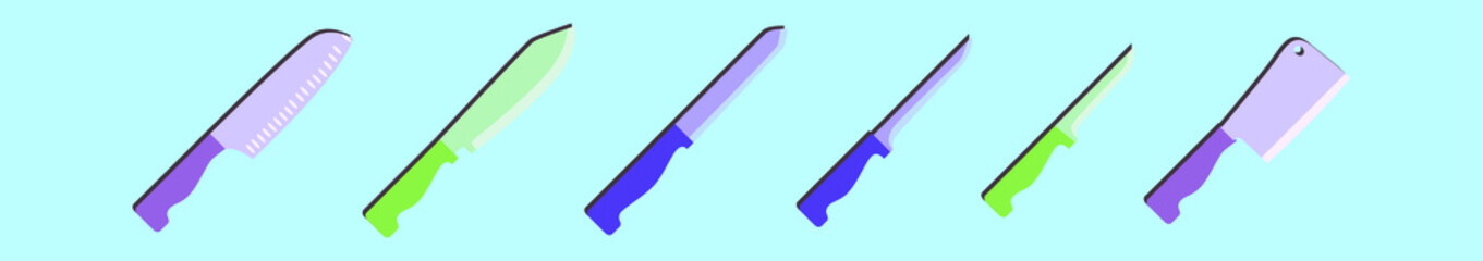 set of knife cartoon icon design template with various models. vector illustration isolated on blue background
