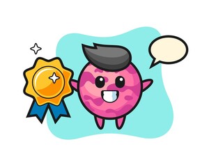 ice cream scoop mascot illustration holding a golden badge