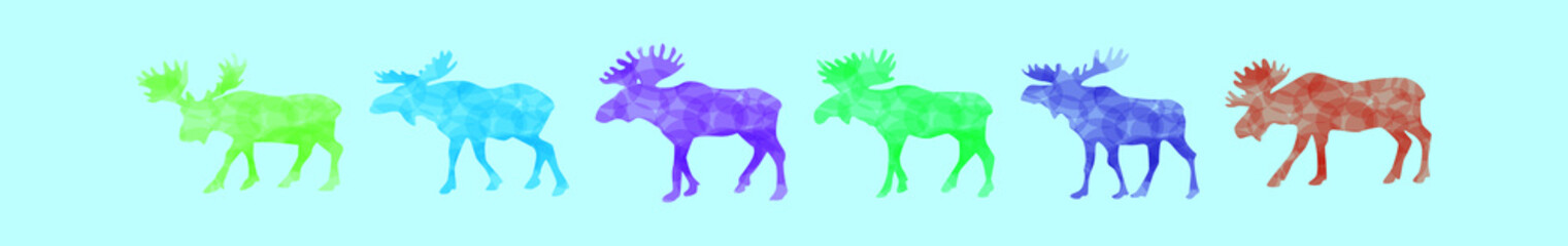 set of moose cartoon icon design template with various models. vector illustration isolated on blue background