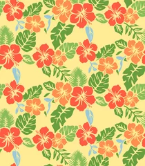 Foto op Canvas Japans Kleurrijk Hawaii Bloem Vector Naadloos Patroon © pannawish