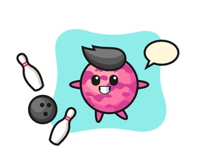 Character cartoon of ice cream scoop is playing bowling