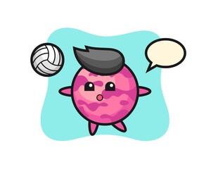 Character cartoon of ice cream scoop is playing volleyball