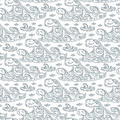 Vector Seamless pattern of Sea Waves - Hand drawn Doodles illustrations