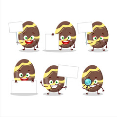 Brown easter egg cartoon character bring information board