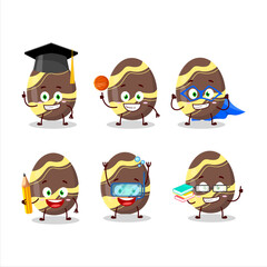 School student of brown easter egg cartoon character with various expressions