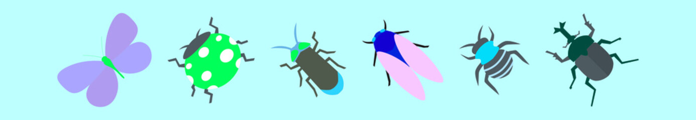 set of insect cartoon icon design template with various models. vector illustration isolated on blue background