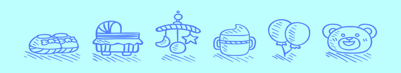 set of kids and baby cartoon icon design template with various models. vector illustration isolated on blue background