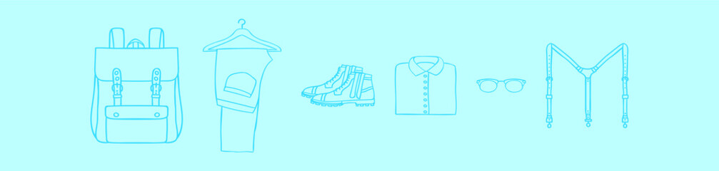 set of man accessories cartoon icon design template with various models. vector illustration isolated on blue background