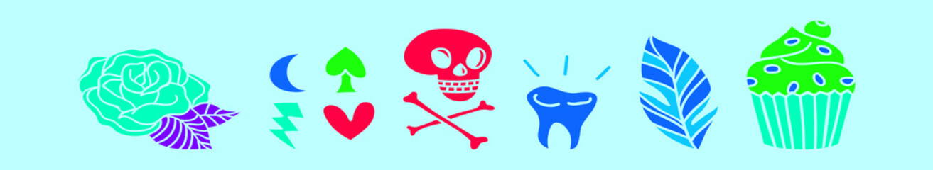 set of old school tattoo cartoon icon design template with various models. vector illustration isolated on blue background