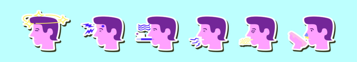 set of pain and affliction cartoon icon design template with various models. vector illustration isolated on blue background