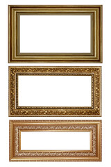 collection of vintage brown and wood picture frame, isolated on white