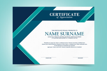 Modern Certificate Template, flat design with Blue and turquoise color design