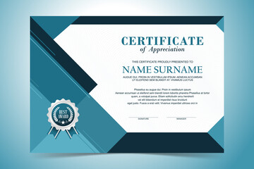Modern Certificate Template, flat design with Blue and turquoise color design