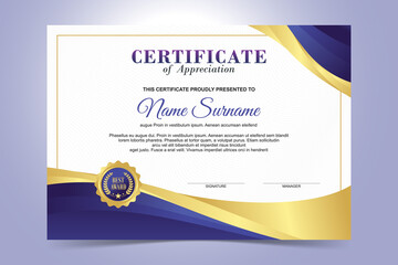 Elegant Certificate Template, flat design with purple and gold color design