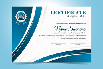  Elegant Certificate Template, flat design with blue color design