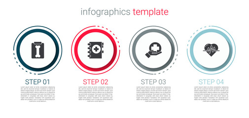 Set X-ray shots, Medical clipboard, Cross hospital medical and Heart rate. Business infographic template. Vector