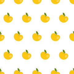 Simple seamless pattern with yellow apples. Fruits, vitamins, vegetarianism, healthy eating, diet, snacking, harvesting. Illustration in flat style