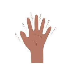 Black African American Hand with Tremor Syndrome. Parkinson disease. Trembling, Shivering arms. Physiological stress symptoms. Mental disorders, panic, fear. Vector illustration in flat cartoon style.